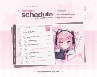 Figma Stream Schedule Template — Cute Green Notebook for Streamers ...
