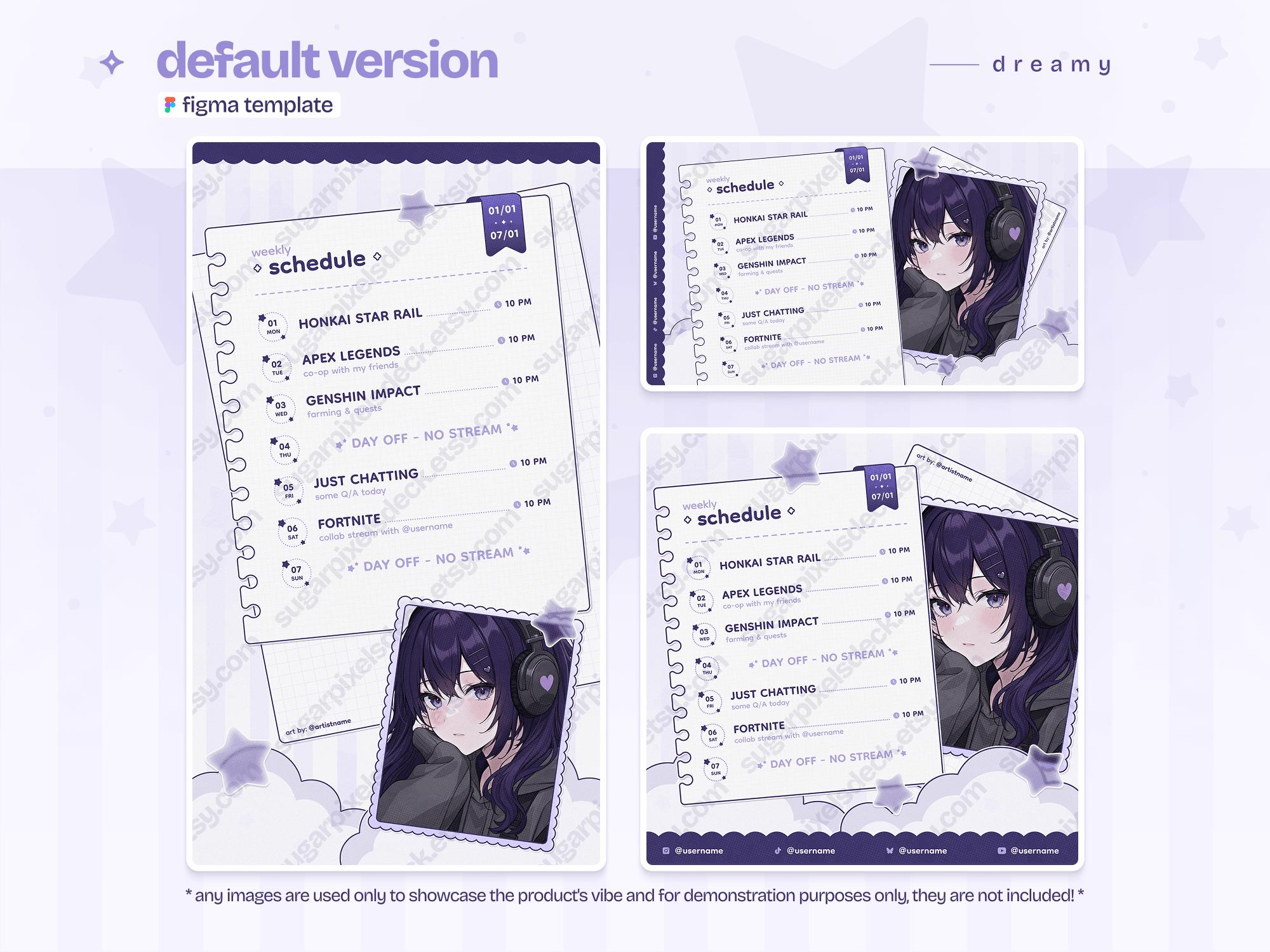 Figma Stream Schedule Template Pack — Cute Purple Notebook Bundle for ...