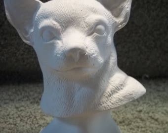 Chihuahua Dog Bust in Ceramic Bisque - Ready to Paint  Dogs Chihuahuas