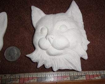 Cat Head Wall Plaque Hanging In Ceramic Bisque Ready to be Painted Cats Kittens