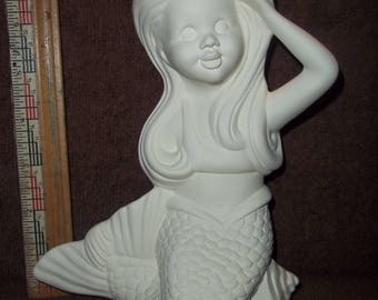 Pretty Little Mermaid Girl In Ceramic Bisque ready to be painted Mermaids Ocean Fish 2