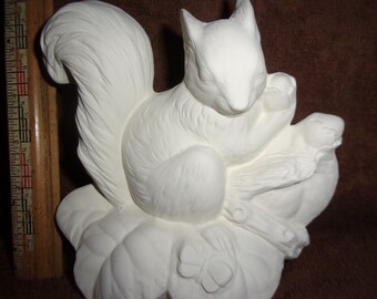 Squirrel in Ceramic Bisque ready to be Painted Wall Plaque or Free Standing Squirrels