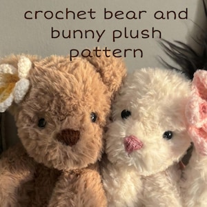 Motif ours et lapin au crochet : peluches amigurumi avec fleurs (tutoriel PDF)