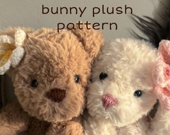 Schema all'uncinetto per orsetto e coniglietto: peluche amigurumi con fiore (tutorial PDF)