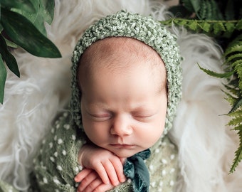Velvet Ties Bonnet Newborn Cap Hand Knit Photography Velveteen Prop Baby Shower Chenille Knitted Gift Going Home Infant Coming Luxury Velour