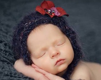 Bonnet Dark Purple Newborn Mohair Hand Knit Hat Black Baby Shower Gift Going Home Outfit Cap Photography Infant Knitted Halloween Intense