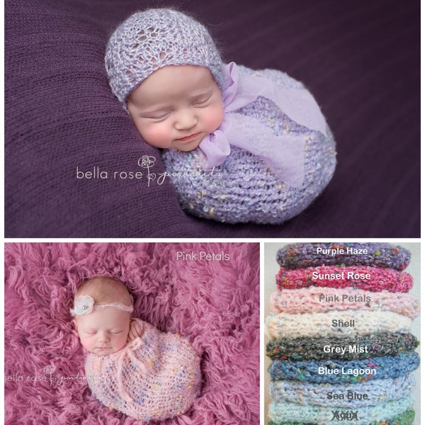 Swaddle Cocoon Newborn Pouch Reversible Twin Baby Cacoon Infant Photography Hand Knitted Boy Triplets Swaddler Girl Cinch Sack Headband Set