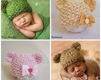 Bear Beanie Animal Boy Hat Newborn Girl Woodland Photo Prop Costume Ears READY Ship Hand Knit Teddy Knitted Earflaps Going Home Christmas