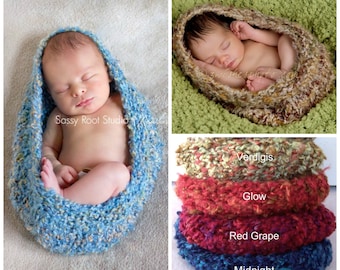 Newborn Baby Cacoon Boy Photo Prop Knitted Cocoon Rustic Girl Hand Knit Bowl TAPERED Egg Pea Pod Shabby Chic Wrap READY Ship Organic Sack