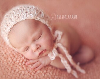 Delicate Mohair Hand Knit Bonnet Newborn Photography Baby Shower Gift Girl Going Home Infant Outfit Pink Spring Hat Coming Home Cap Organic