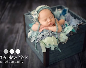 Striped Knitted Teal Newborn Hat Baby Boy Photo Prop Coming Home Outfit Spring Girl Bonnet Hand Knit Shower Gift Going Infant Photography