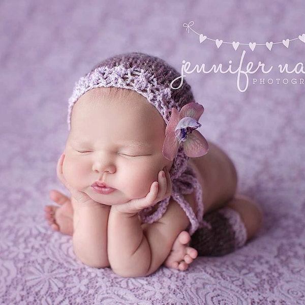 Lavender Newborn Bonnet Baby Girl Hat Legwarmers Set Knitted Mohair Lace Photo Prop Infant Coming Home Cap Purple Going Home Outfit Silver