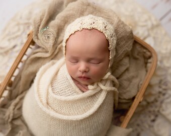 Picot Lace Newborn Bonnet Girl Hat Photo Prop Hand Knit Delicate Baby Knitted Shower Gift Going Home Spring Infant Cap Coming Outfit Easter
