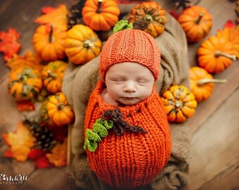 Pumpkin Beanie Newborn Costume Infant Photography Baby Fall Boy Jack Lantern Hand Knit Girl Hat READY Ship Halloween Going Home Cap Organic