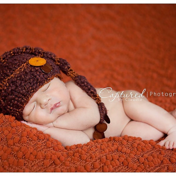 Sleepy Stocking Cap Newborn Baby Girl Hat Photography Infant Going Home Hand Knit Shower Gift Coming Knitted Elf Beanie Button Tassel Fall