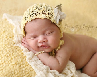 Lacy Newborn Baby Layering Set Knit Boy Photo Prop Girl Bonnet Yellow Coming Home Outfit Organic Texture Spring Knitted Cap Going Easter Hat