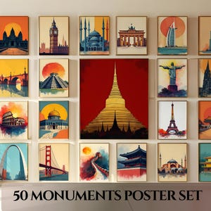 50 Monuments Poster Set | Landmark Wall Art (Digital Download)