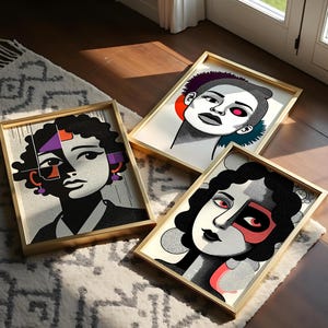 Abstract Women Portraits-Bauhaus Poster Set - Abstract Female Portraits - Minimalist Geometric Wall Art - Modern Home Deco