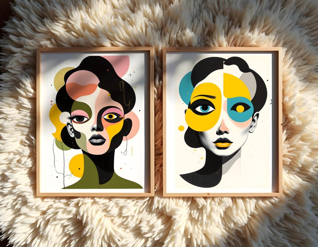 Abstract Geometric Woman Portrait Poster Set | Modern Color Block Art ...