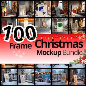 Christmas Frame Mockup Bundle – 100 PSD Wall Art Frames, Holiday Poster Mockup Set, Winter Frame Mockups for Photoshop & Photopea