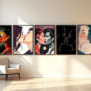 5 Teiliges Paar Poster Set | Abstrakte Liebe Drucke | Moderne digitale Kunst | Printable Wohnkultur | Sofort Download