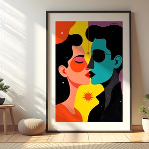 Kissing Art Print | Romantic Couple Poster | Minimalist Digital Wall Art | Printable Love Decor | Instant Download