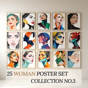 25 Geometric Woman Portrait Posters – Bold Color Pop Art Wall Decor Set