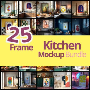 25 Kitchen Frame Mockup Bundle | Modern Kitchen Wall Art PSD | Kitchen Poster Mockup | vertical frame mockup