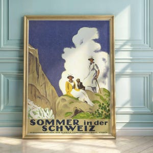 Póster de viaje vintage / Verano en Suiza / Estilo art déco / Turismo suizo / Principios del siglo XX / Arte ilustrativo audaz