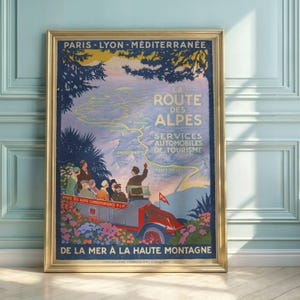 Vintage Art Deco Travel Poster | La Route des Alpes by Roger Broders | French Alps Scenic Tour | PLM Railway Adventure Print