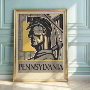 Vintage WPA Coal Miner Art Deco Poster: Pennsylvania History