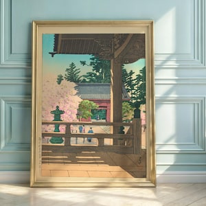Hasui Kawase Japanese Spring Art Print: Kamakura Temple Flowers