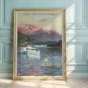 Vintage Lac d&#39;Annecy Travel Poster: Art Nouveau Scenic France (Digital Print