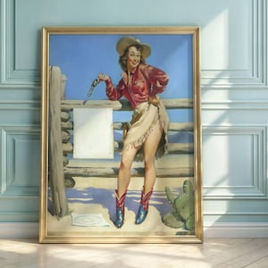 Vintage Cowgirl Pin-Up Art Print: Mid-Century Western Glamour