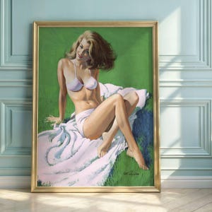 Vintage Pin-Up Art Print | Mid-Century Bikini Beauty | Glamorous Illustration | Colorful Retro Poster | 1950s Style Decor