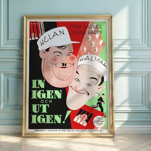 Vintage Laurel & Hardy Swedish Movie Poster: Retro Comedy Caricature Art