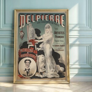 Vintage French Art Nouveau Poster | Delpierre Performance | Paris Concerts | Artistic Sculpture & Elegant Design