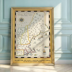 Mapa ilustrado de Nueva Inglaterra / Arte de verano de las décadas de 1920 y 1930 de John Held Jr. / Póster vintage de viajes y ocio