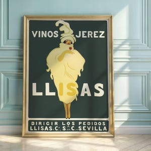 Art Nouveau Sherry Wine Poster: Vinos Jerez Llisas, Spanish Heritage