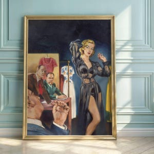 Vintage Pulp Art Poster | Mid-20th Century Illustration | Seductive Woman in Black | Glamorous & Dramatic Wall Decor