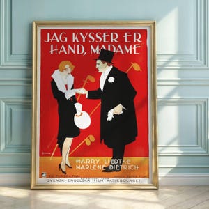 Art Deco Movie Poster: Marlene Dietrich - I Kiss Your Hand Madame