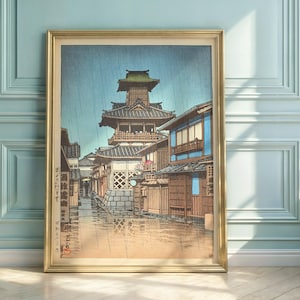 Hasui Kawase Bell Tower Print: Okayama Japanese Architecture Art