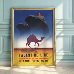 Vintage Art Deco Travel Poster: Palestine Line, Camel Silhouette