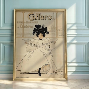 Art Nouveau Caffaro Poster: Vintage Genoa Newspaper Ad