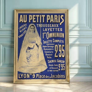 Vintage French Poster: Au Petit Paris First Communion Dress Art