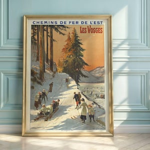 Vintage Vosges Skiing Poster: Early 20th Century French Travel Art