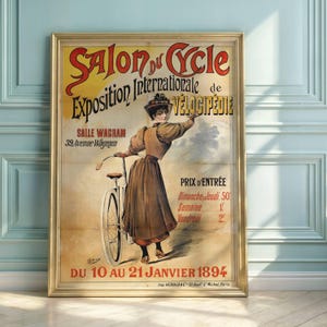 Art Nouveau Cycling Poster: 1894 Salon du Cycle, Antique Bicycle Print