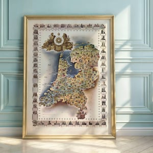 Vintage 1937 Holland Map Art | Jo Spier Illustrated Poster | Dutch Culture & History | Whimsical Cartography | Historical Decor