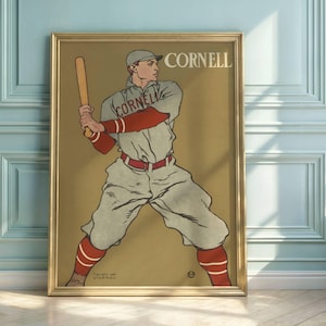 Vintage Cornell Universität Baseball Poster | 1908 Jugendstil Sportdruck | Charles W. Beck Jr.Illustration