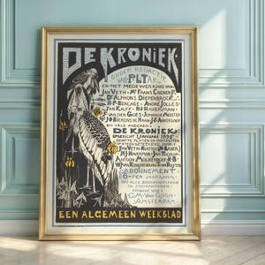 Art Nouveau Stork Poster: De Kroniek Dutch Vintage Print